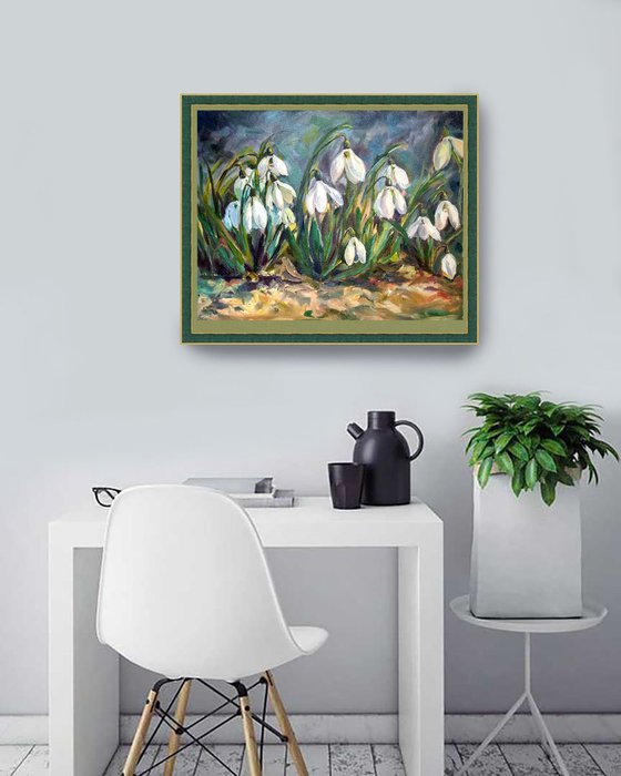Snowdrops, floral oil painting 35x45 cm