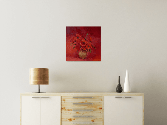 Red Poppies on Red Background