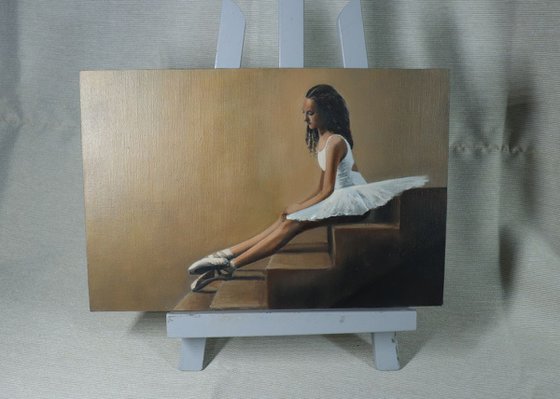 On the Steps, Ballerina Portrait, Girl, Ballet Painting Framed