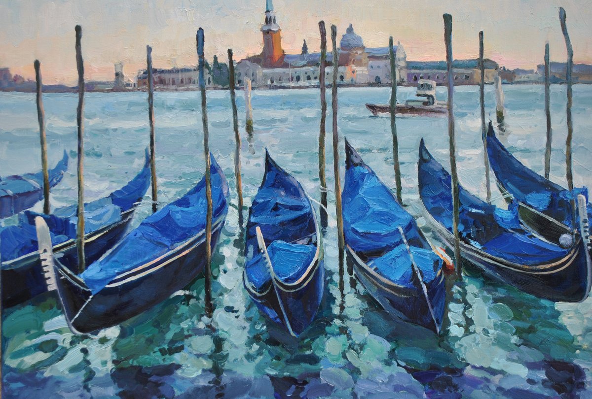 Venetian Gondolas At Rest By Anna Shevel, 28 X 20, Artwork For Sale On Artfinder