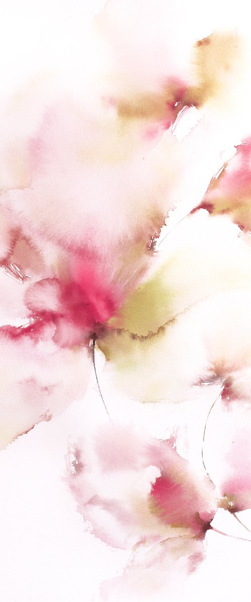 Loose florals, watercolor floral painting Lightness by Olga Grigo