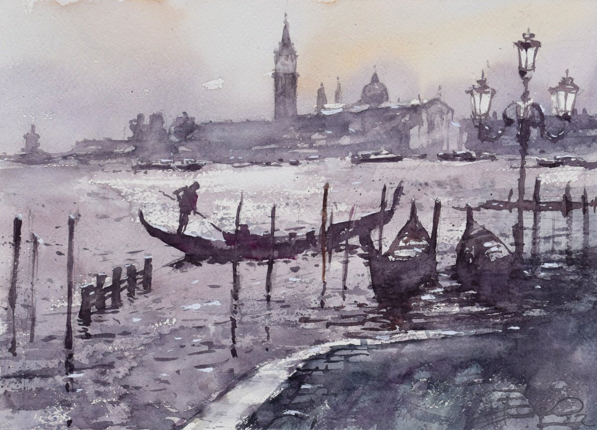 Cityscapes Watercolour By Goran Zigolic Watercolors, 15 X 11, Venice Impression 3, Original Artwork