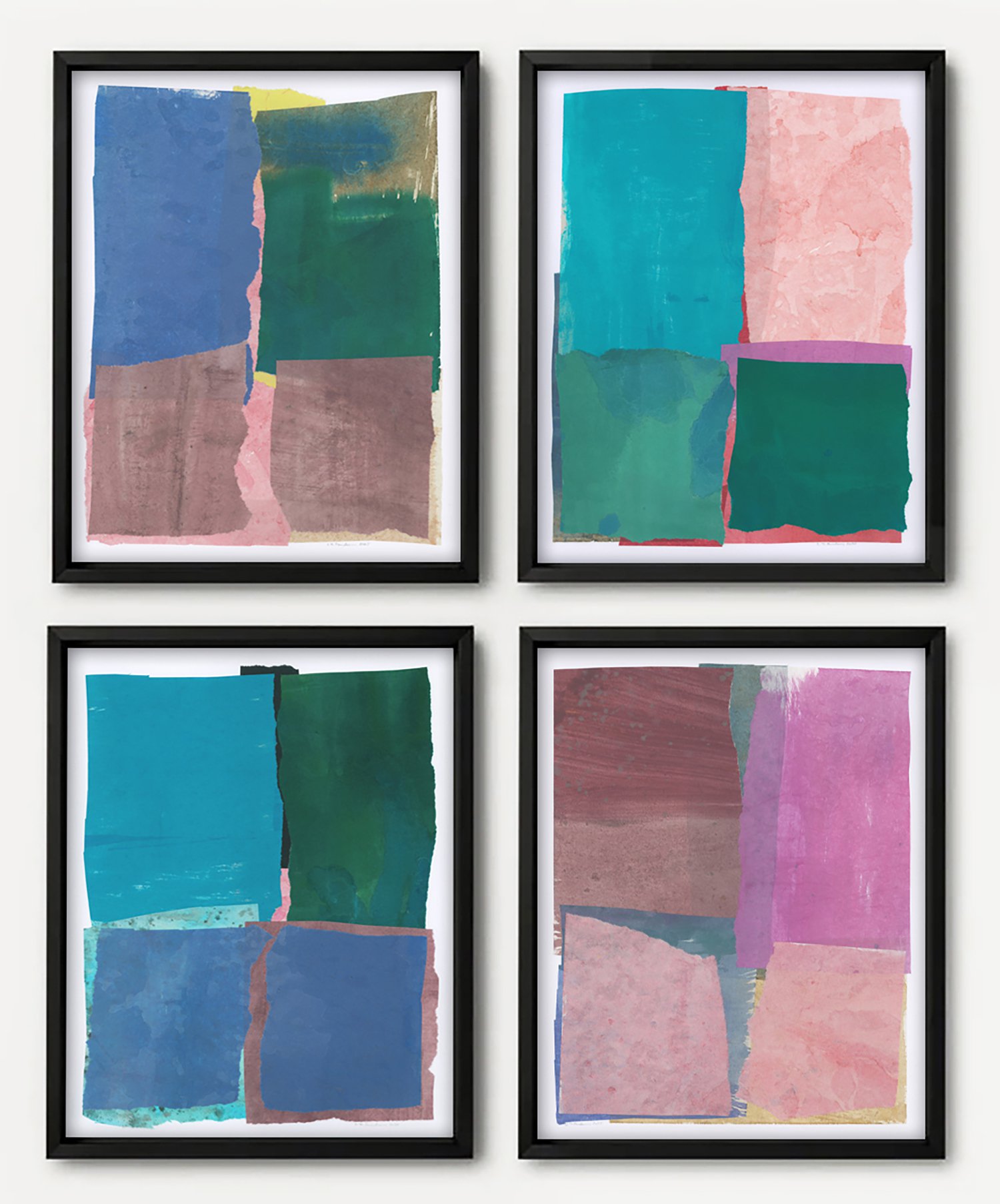 Geometric Abstract Collage By Gabriel Prundeanu, 50 X 18, Set Of 4 Abstract Wall Art, Original Artwork