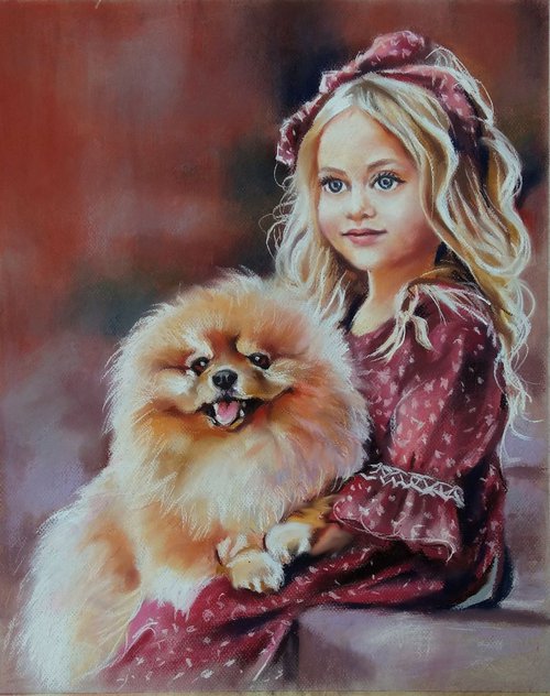 Portrait of a girl with a dog by Magdalena Palega