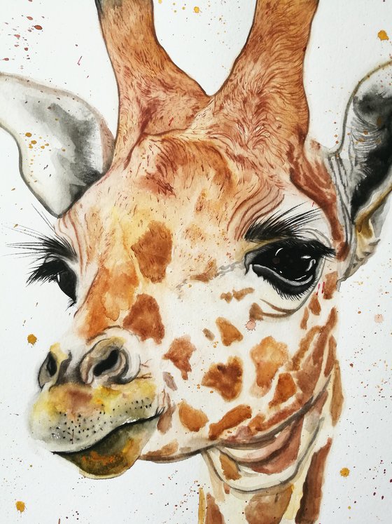 Calm and Pleasant Creature. Giraffe watercolour painting. Free Shipping