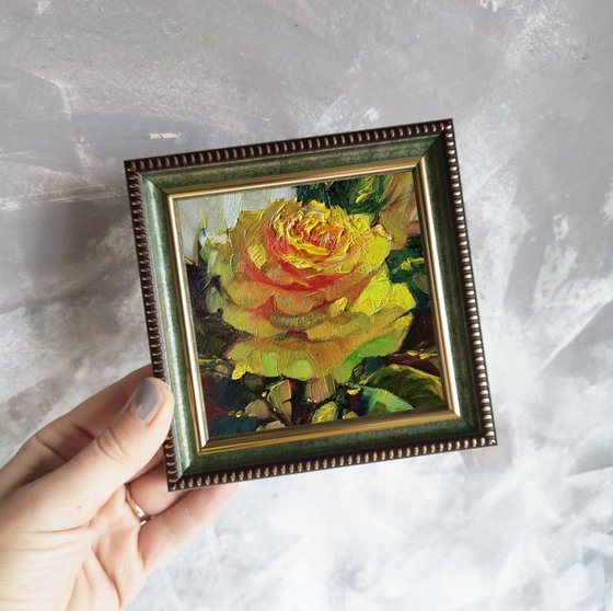 Roses flowers oil painting original, art Floral painting yellow rose artwork impressionist, Easter gift for women