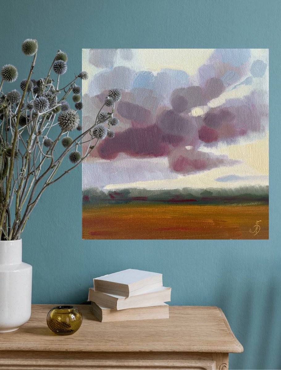 Summer, small abstract painting, landscape painting, ready to hang painting by Anna Bondar