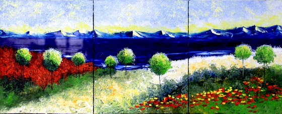 Colorful original oil painting on canvas landscape
