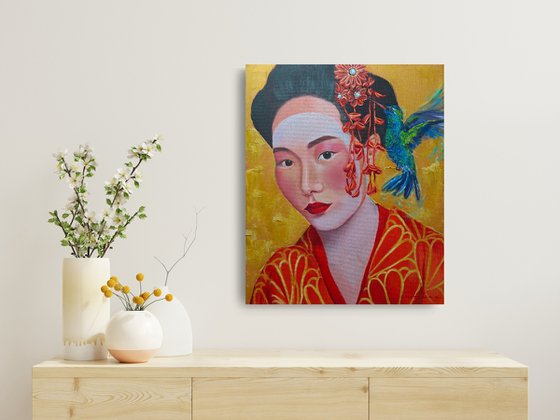 Geisha with hummingbird 2