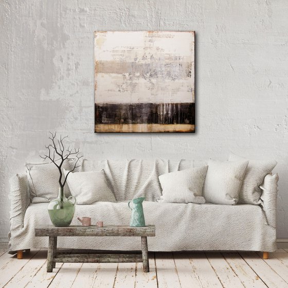 LOST TIME - 80 X 80 CMS - ABSTRACT PAINTING TEXTURED * OFF-WHITE * BROWN