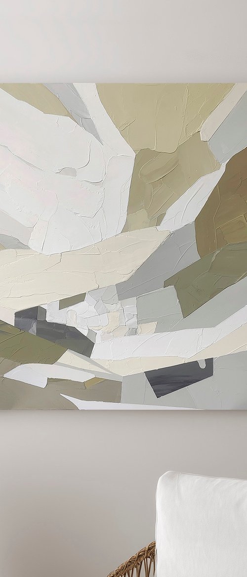 "Aura 3" Beige olive green abstract art by Nina