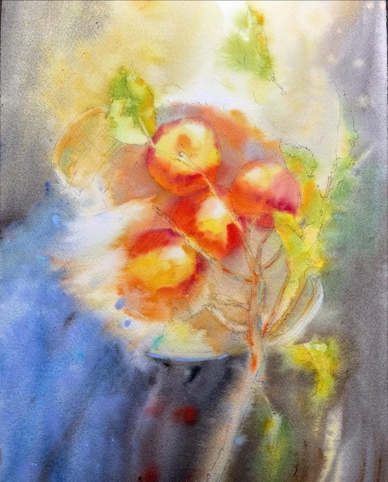 Apple painting watercolor. The Basket of Apples