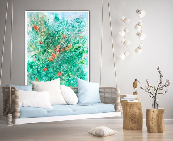 Orange Tree Original Mixed Media Painting For Home Decor