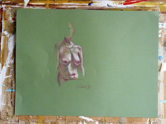 Georgie - female nude - front view - green background