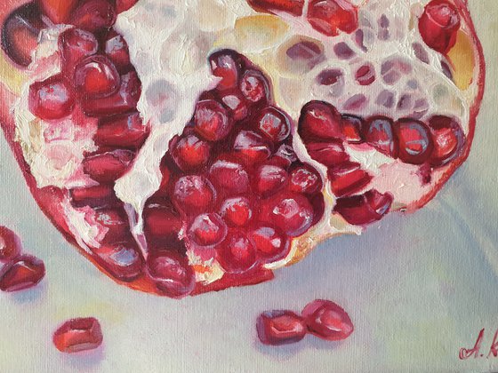 "Ripe pomegranate."  pomegranate still life  liGHt original painting  GIFT (2021)