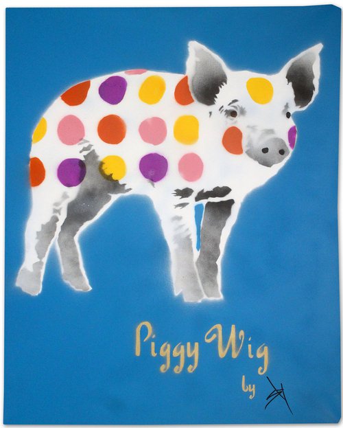 Piggy Wig (blue) with FREE poem! (On gorgeous watercolour paper). by Juan Sly