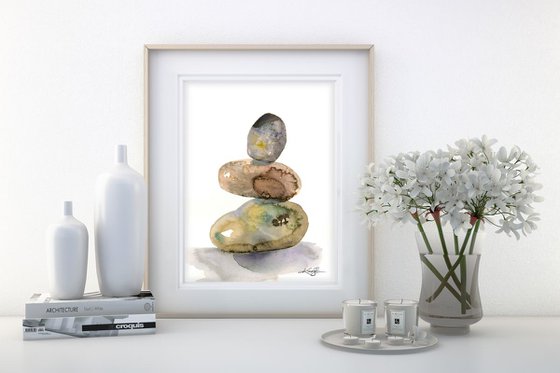 Meditation Stones 15 - Minimalist Water Media Painting by Kathy Morton Stanion
