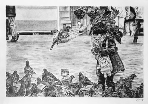 “Feeding the pigeons” by Amelia Taylor