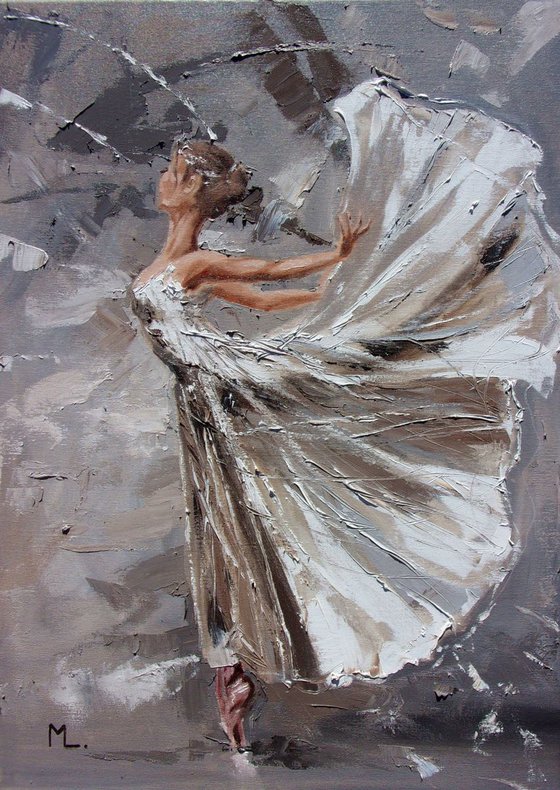 " WHITE FLOWER... "- ballerina liGHt ballet ORIGINAL OIL PAINTING, GIFT, PALETTE KNIFE