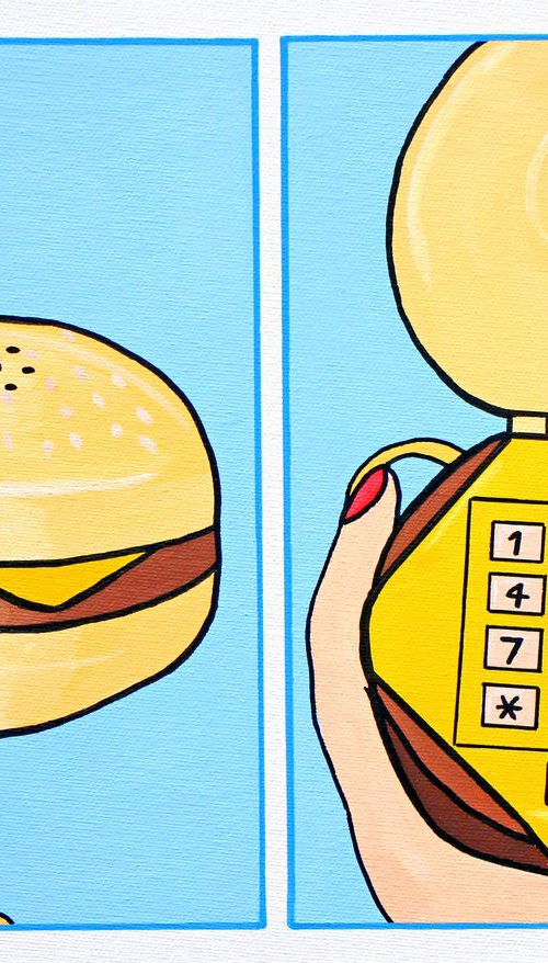 Burger Telephone Two Panel Pop Art Painting on Canvas by Ian Viggars