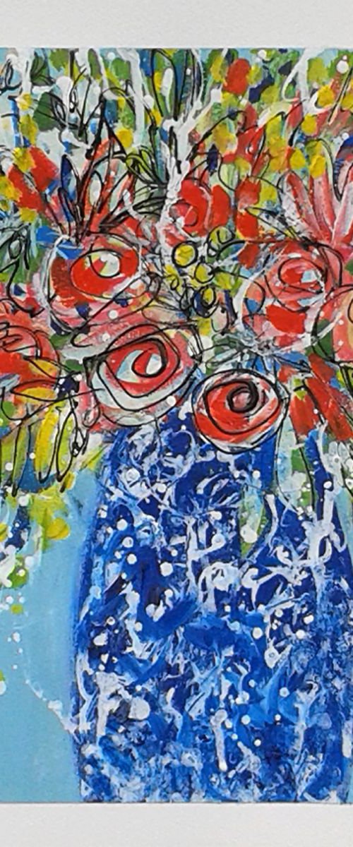Summer Flowers in A Blue Vase II by Jan Rippingham