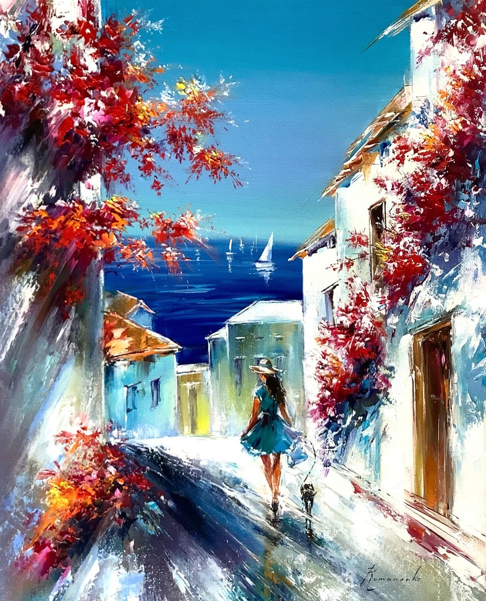 Impressionistic Cityscapes Oil Painting By Olena Romanenko, 16 X 20", Bright Day, Original Artwork