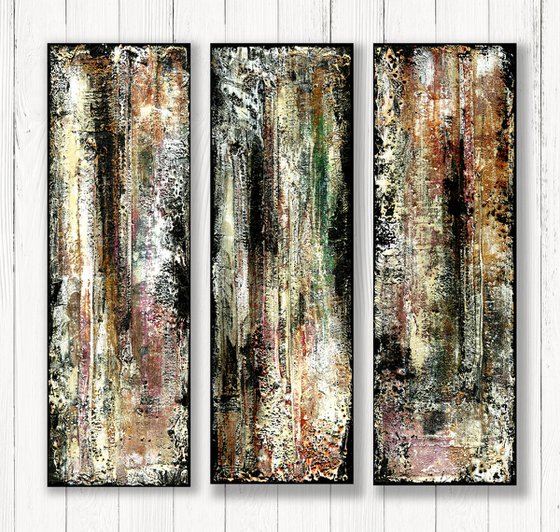 Remnants Of The Past Collection 1 - Set of 3 (3 Parts) - Mixed Media Abstract by Kathy Morton Stanion