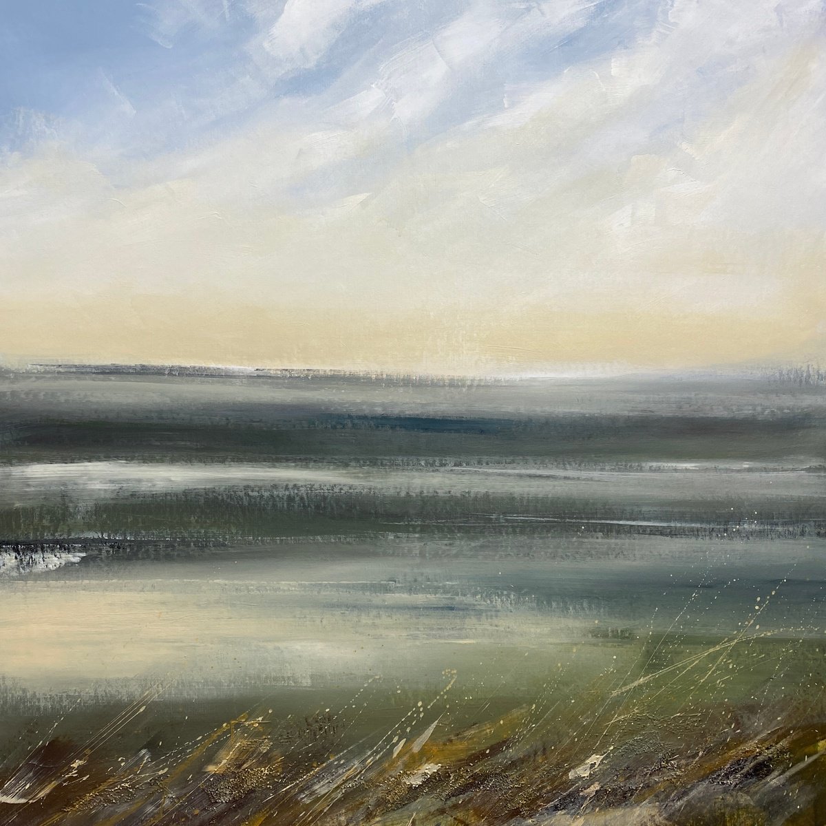 Impressionistic Landscape Acrylic Painting By Helen Mount, 37 X 37, Meditation, Original Artwork