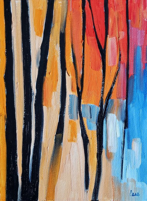 "Saplings at Sunset" - Abstract - Landscape by Katrina Case