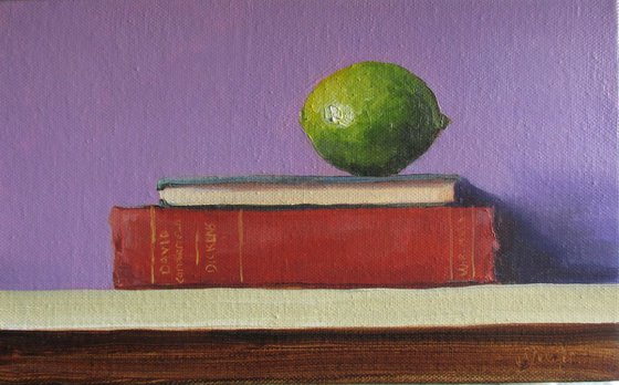 Lime, with Dickens Book, oil on canvas.  Ready to Hang.