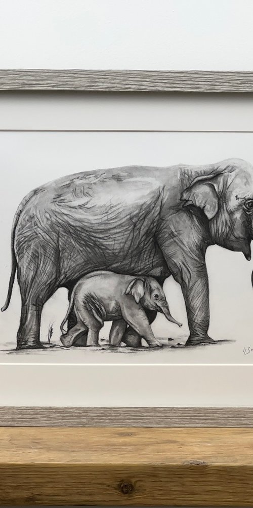 Motherhood charcoal painting by Irsa Ervin