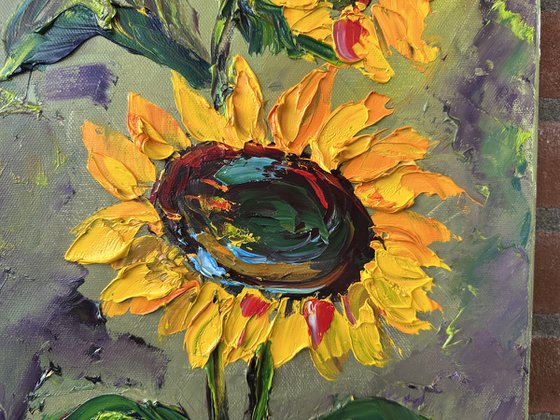 Sunflower impasto art