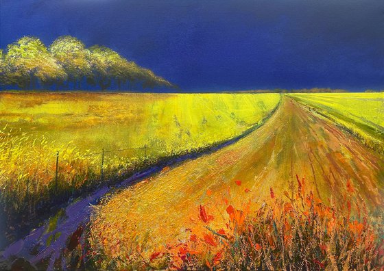 'Among The Red Rushes' Vivid Landscape Oil Painting