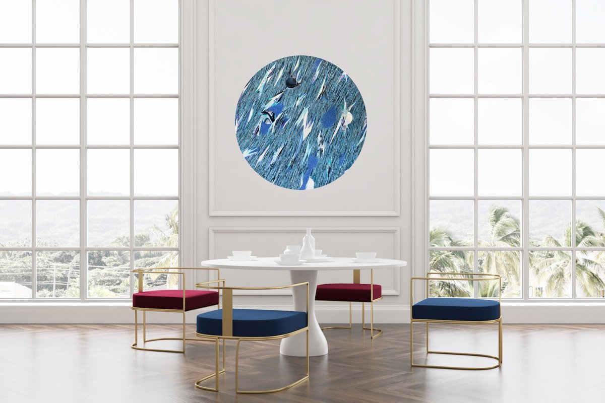 Riflesso Blue Ii - Collaboration Amy Voss & Daniela Pasqualini - Mixed Media Artwork By Daniela Pasqualini, 48 X 48, Artwork For Sale On Artfinder