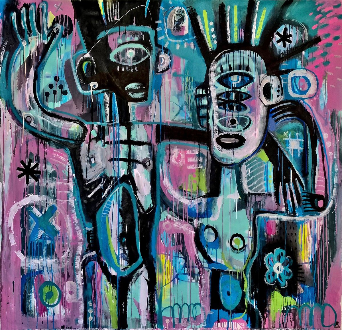 Impressionistic Portrait Acrylic Painting By Daria Kusto, 79 X 79, Aliens, Original Artwork