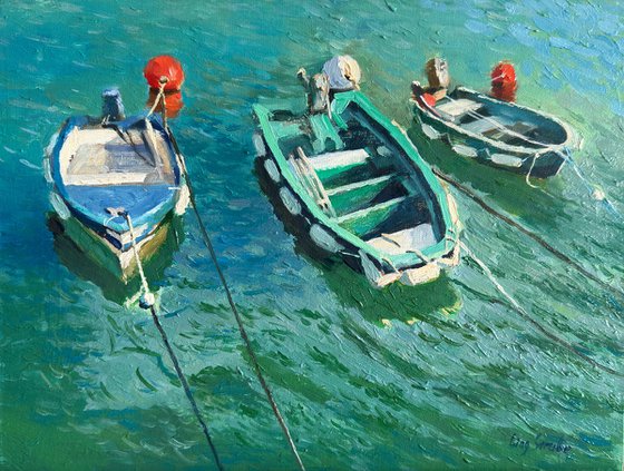 France Seascape - Three Boats at Rest