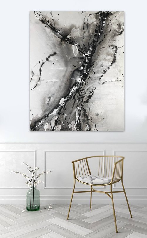 Black white and grey velocity modern abstract large by Carol Wood