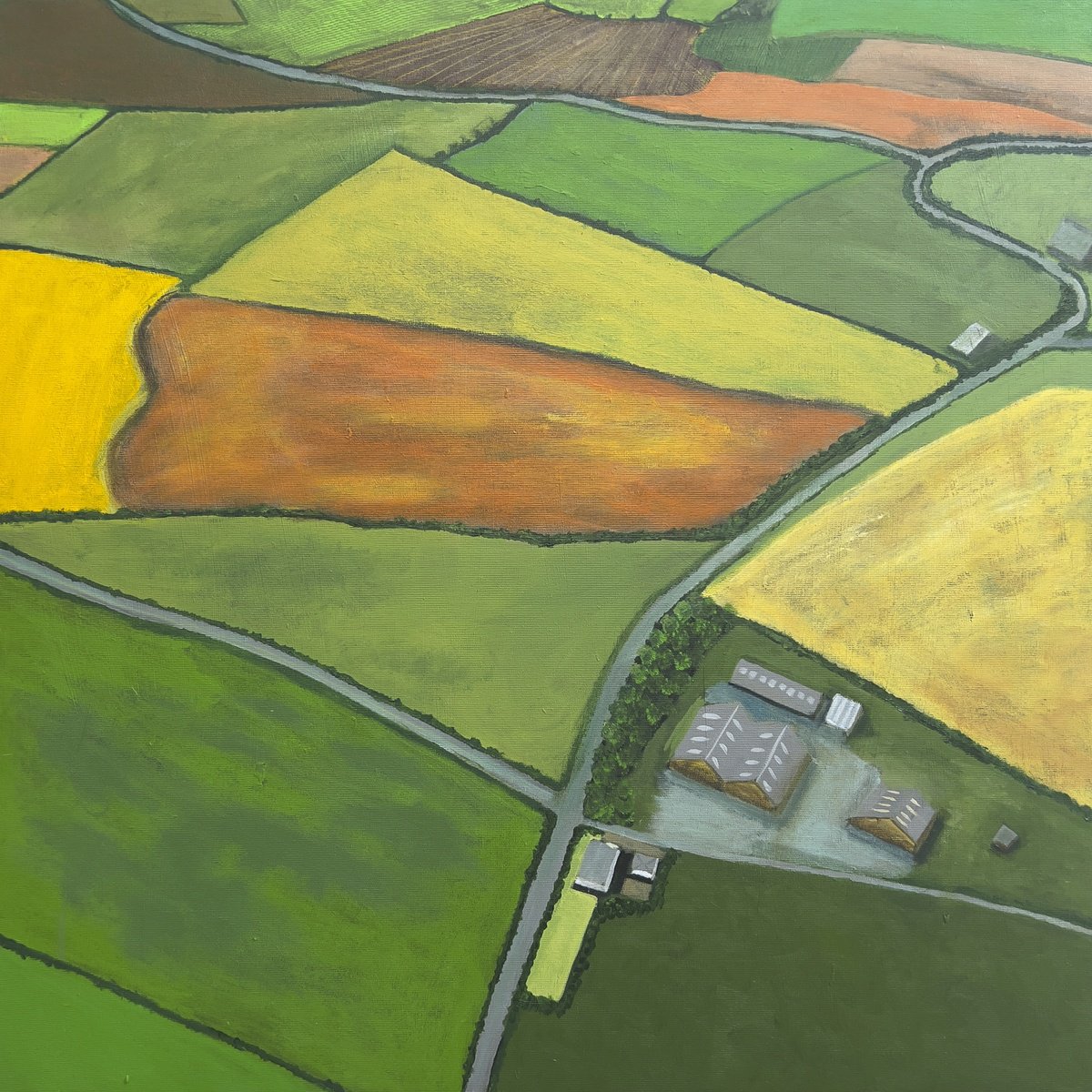 Impressionistic Landscape Acrylic Painting By Km Arts, 28 X 28", A Scattering Of Ashes 2, Original Artwork