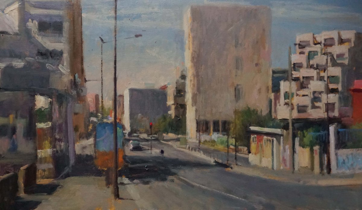 Landscape Oil Painting By Manuel Leonardi, 22 X 13", After The Bridge , Ivry, Original Artwork