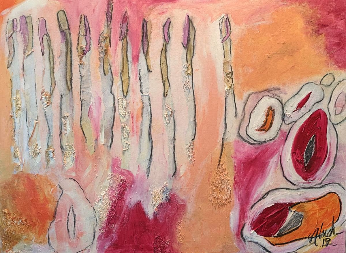 Organic Still Life Painting By Shelli Finch, 24 X 18", Still Life W/Candles & Fruit, Original Artwork