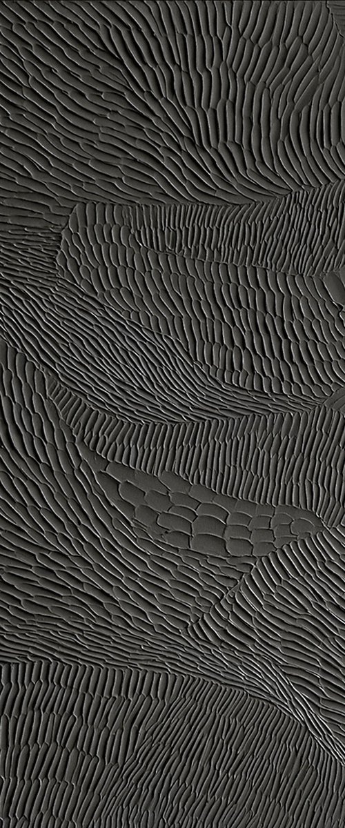 "Black Fluency 3" black textured acrylic art by Denys Chornobrovkin