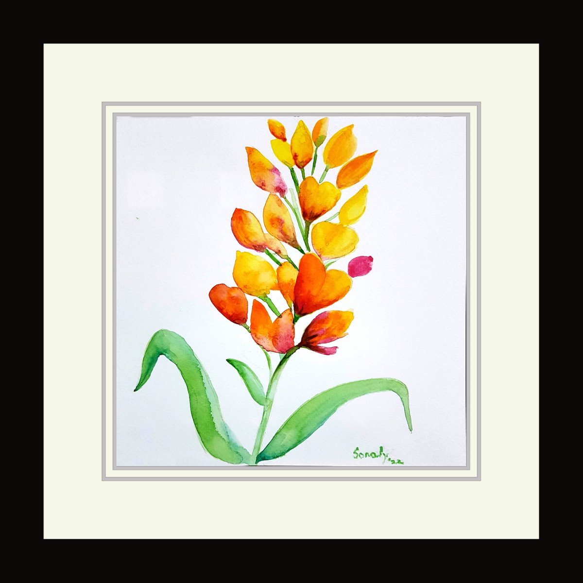 Botanical Watercolour By Sonaly Gandhi, 11 X 11", Flowers 4, Original Artwork