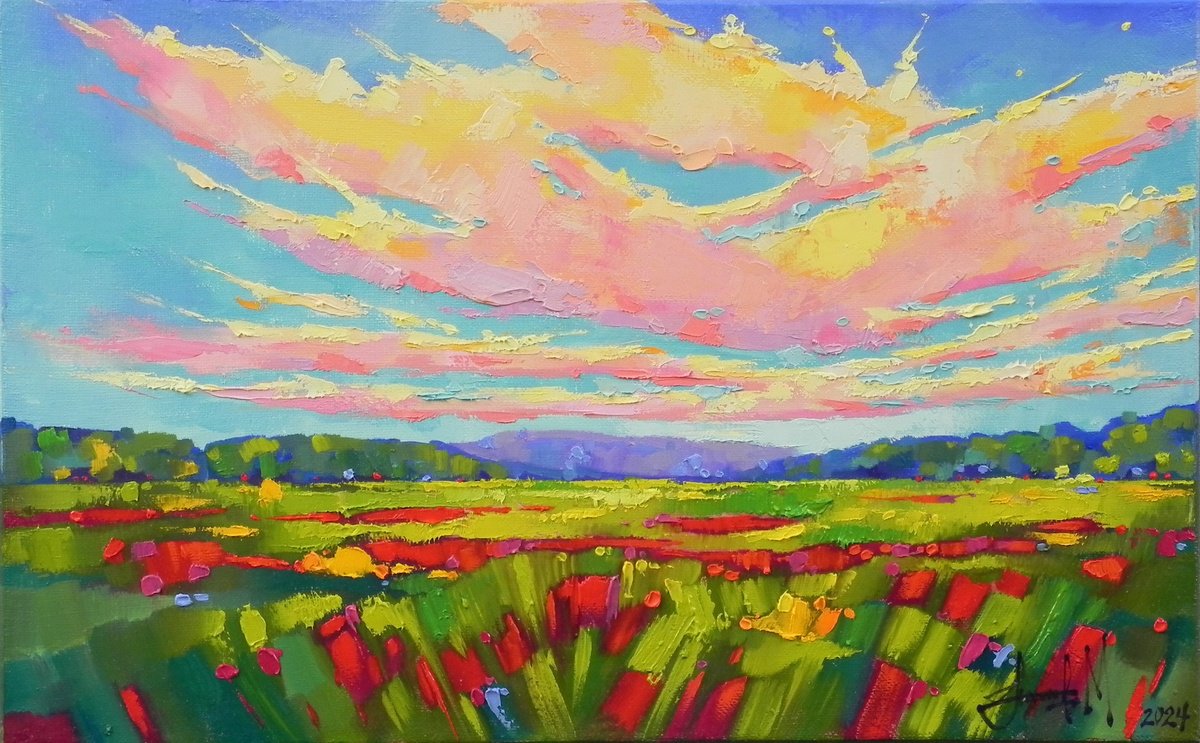 Impressionistic Landscape Oil Painting By Mykhailo Novikov, 16 X 10", "Summer Landscape", Original Artwork