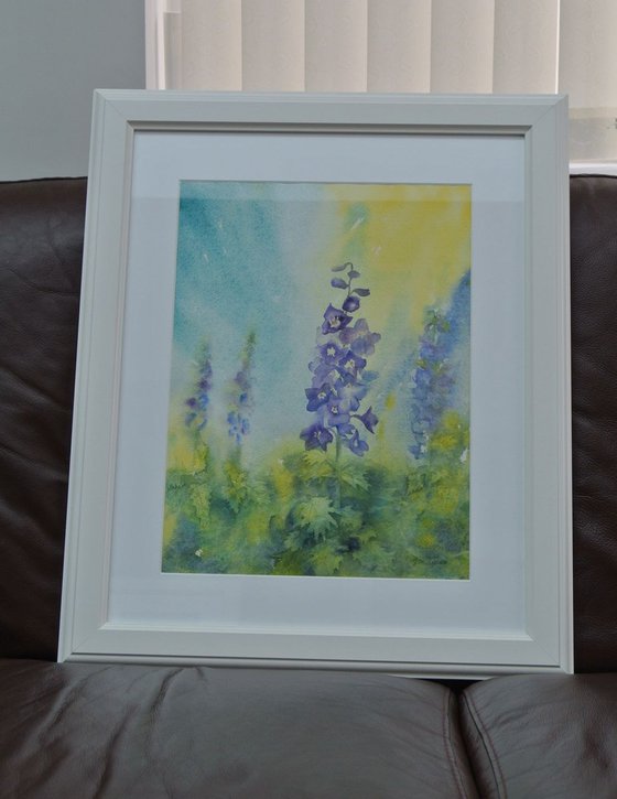 Blue Delphiniums - Original Watercolour