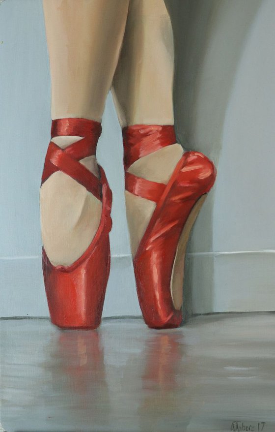 Red Ballet Shoes, Ballet Painting, Ballerina, Dance, Framed and Ready to Hang, Wizard of OZ