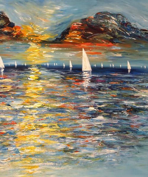 Evening Seascape Sailing  XXL 1 by Peter Nottrott