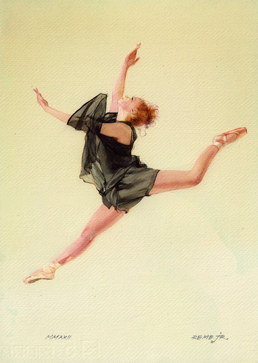 Photorealistic Portrait Watercolour By Reme Jr., 10 X 14", Ballet Dancer Dxvi, Original Artwork