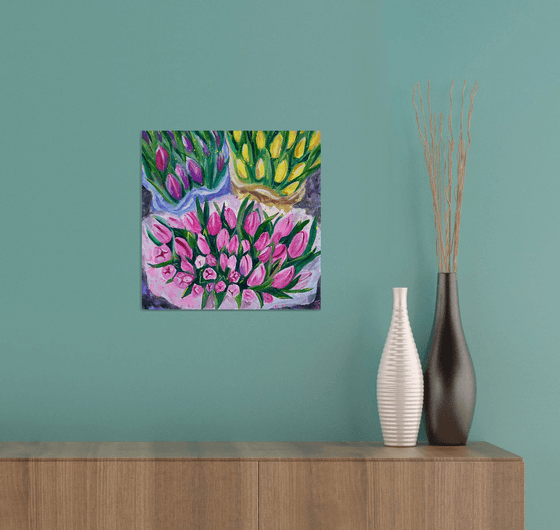 Tulips Original Gouache Painting, Flower Watercolor Art, Bouquet Artwork, Cottagecore Aesthetic