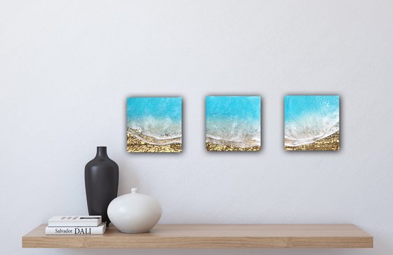 Teal Waves Triptych #1 Triptych Ocean Painting