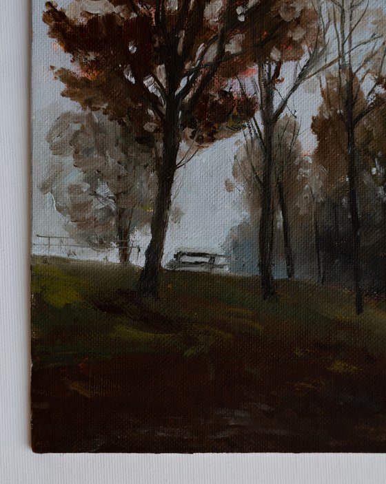 Foggy evening in October oil study